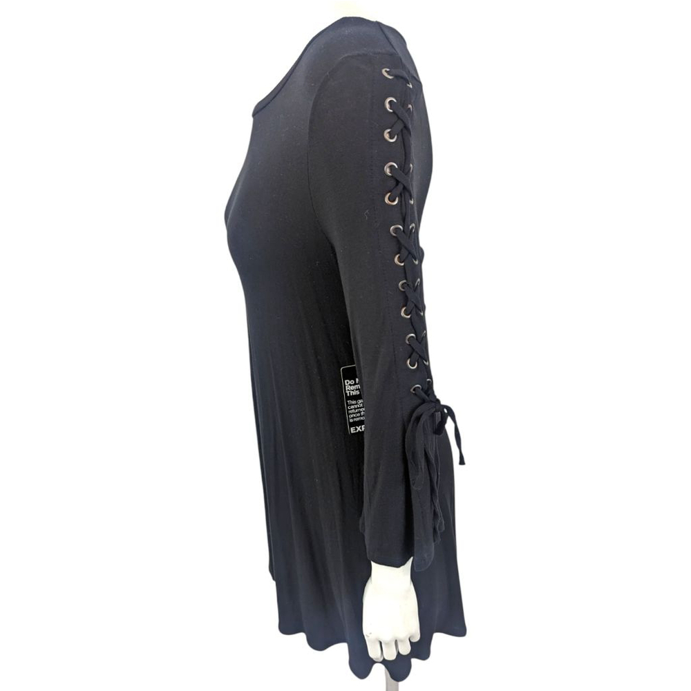 Express Long Sleeve Knit Dress NEW Women's Small Black Corset Tie Arm - Picture 2 of 10